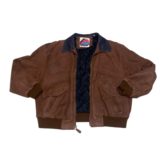 VTG Royal Castle for London Fog Leather Bomber Jacket Brown with Black Accents - Picture 1 of 6